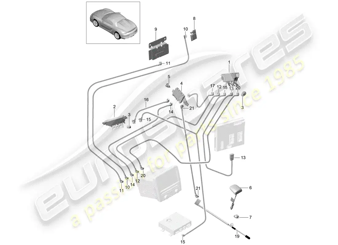 porsche 2016 (981 boxster spyder) antenna booster parts diagram