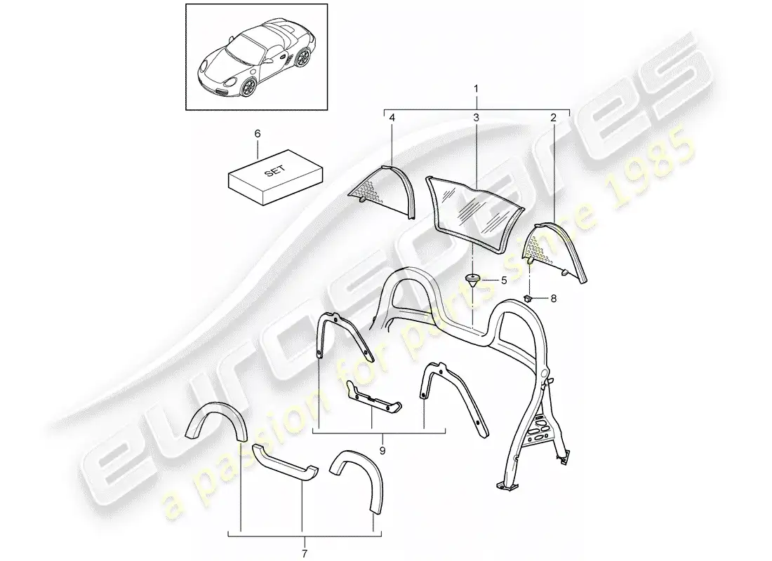 porsche 2012 (987 boxster) windscreen parts diagram