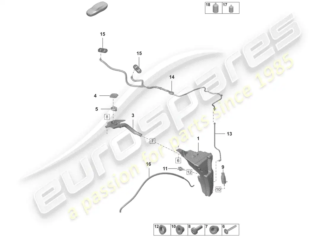 porsche 2020 (992-1) windshield washer unit parts diagram
