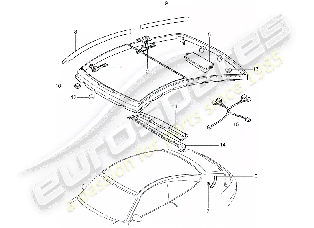 porsche 1998 (996) glass roof - electric drive parts diagram