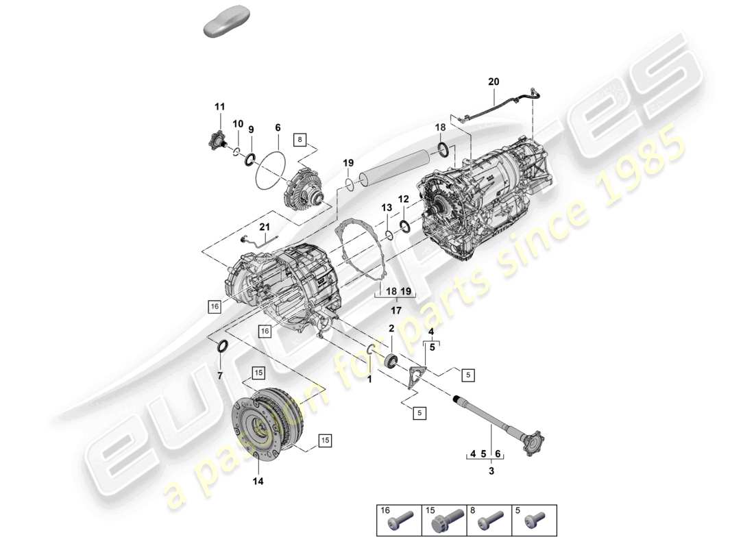 porsche 2023 (cayenne e3 pa) 8-speed automatic gearbox for four-wheel drive flanged shaft converter part diagram