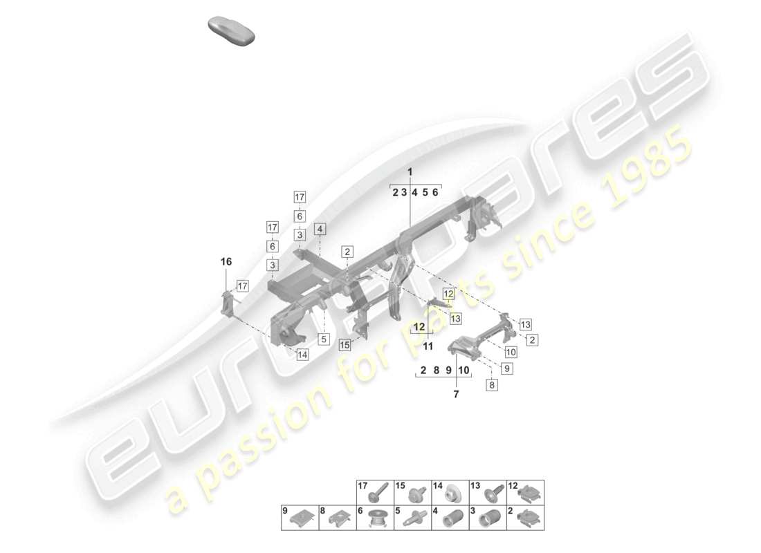 porsche 2021 (taycan 9j1-1) dashboard bracket and sundry part diagram