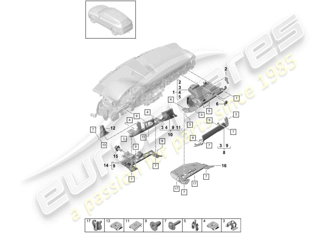 porsche 2024 (cayenne e3 9ya/9yb) instrument panel trim lower accessories part diagram