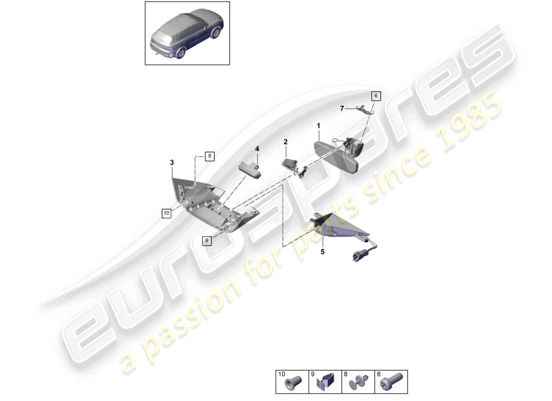 porsche 2024 (cayenne e3 9ya/9yb) interior mirror accessories part diagram