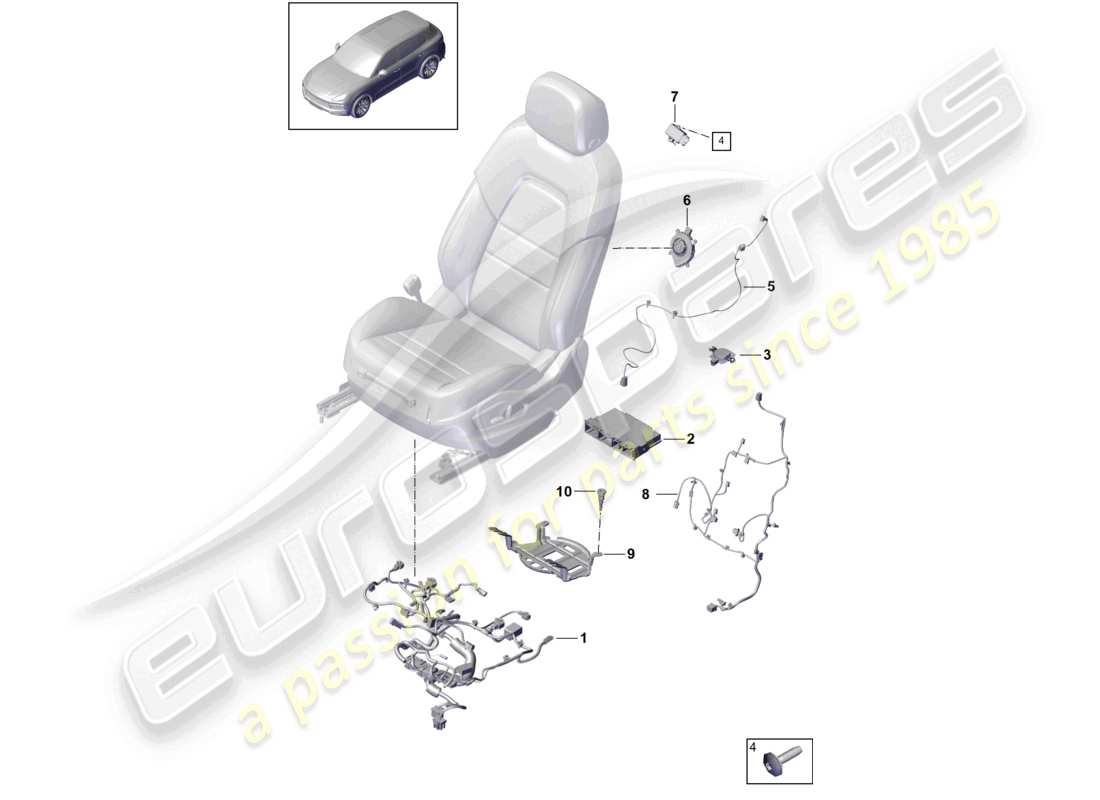porsche 2023 (cayenne e3 9ya/9yb) wiring looms front seat standard seat comfort seat sports seat part diagram