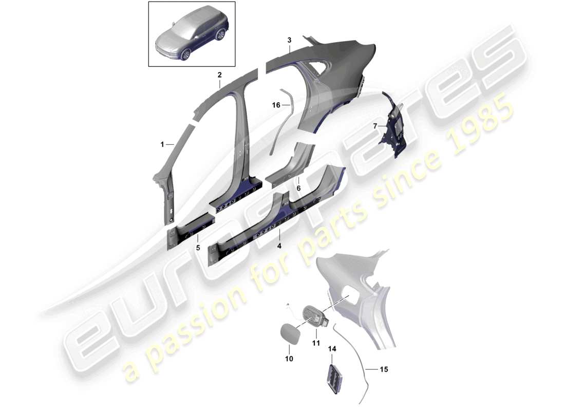 porsche 2024 (cayenne e3 9ya/9yb) side part outer coupe part diagram