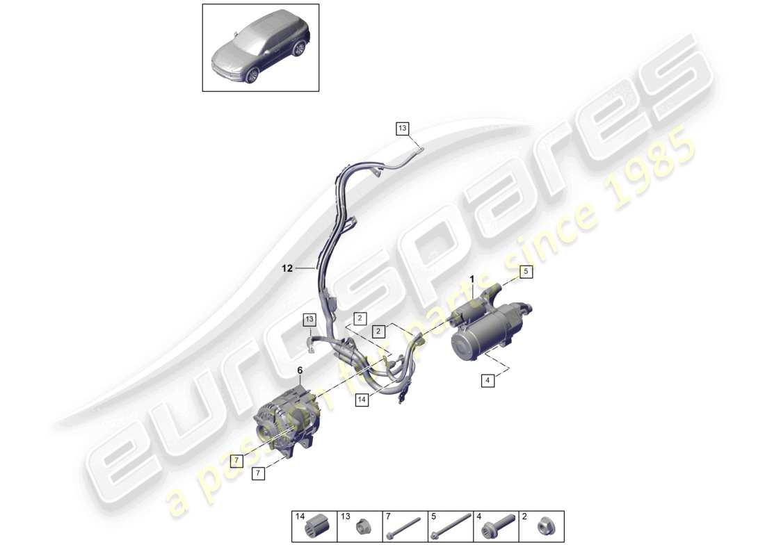 porsche 2023 (cayenne e3 9ya/9yb) starter alternator part diagram
