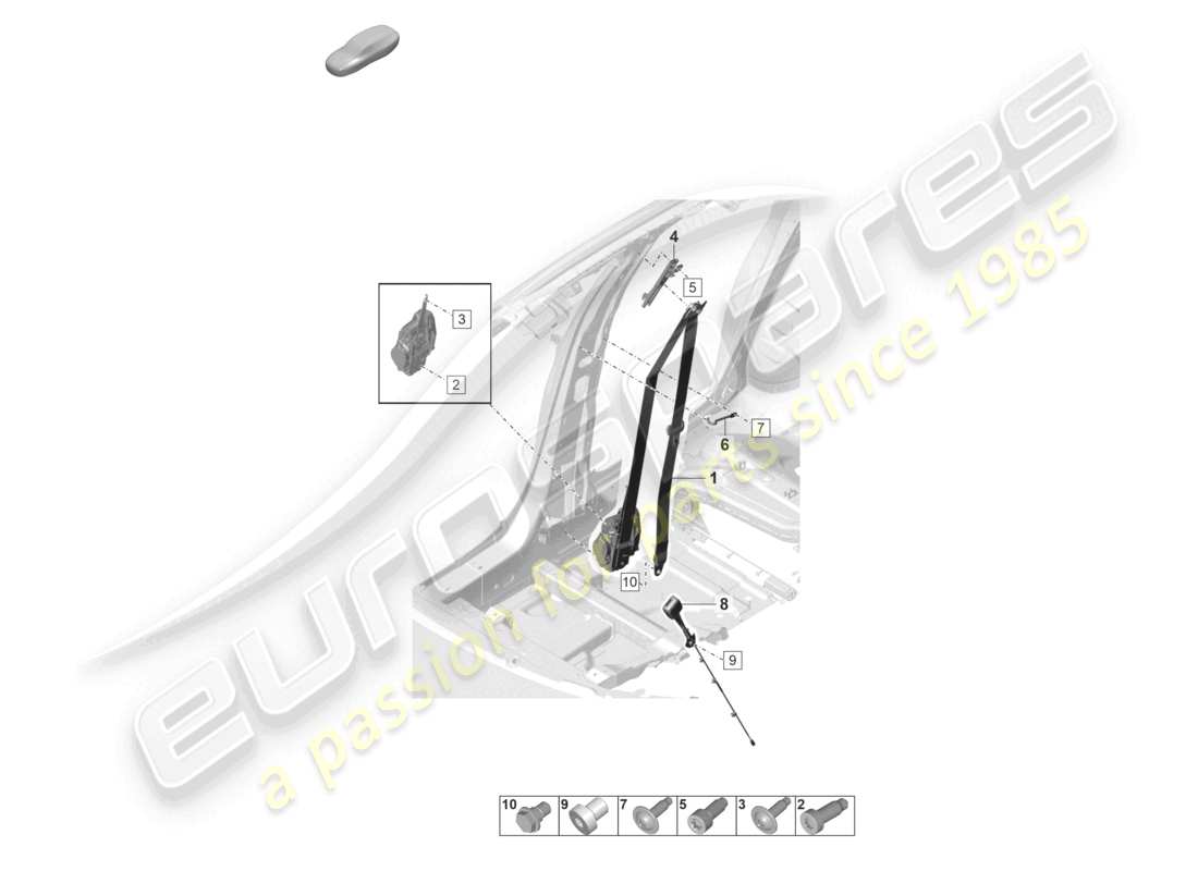 porsche 2023 (panamera 971-2) three-point safety belt front belt latch part diagram