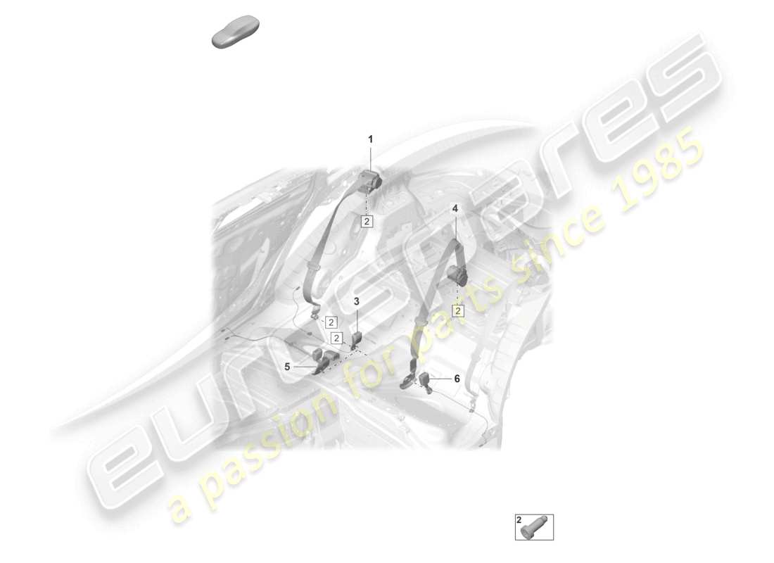 porsche 2023 (panamera 971-2) seat belt with rear belt tensioner unit part diagram