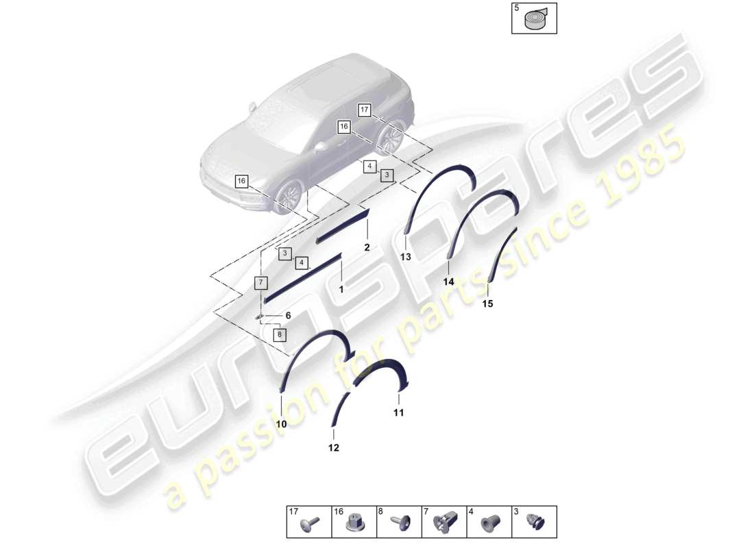 porsche 2023 (cayenne e3 9ya/9yb) wheel arch cover lower coupe outer part diagram