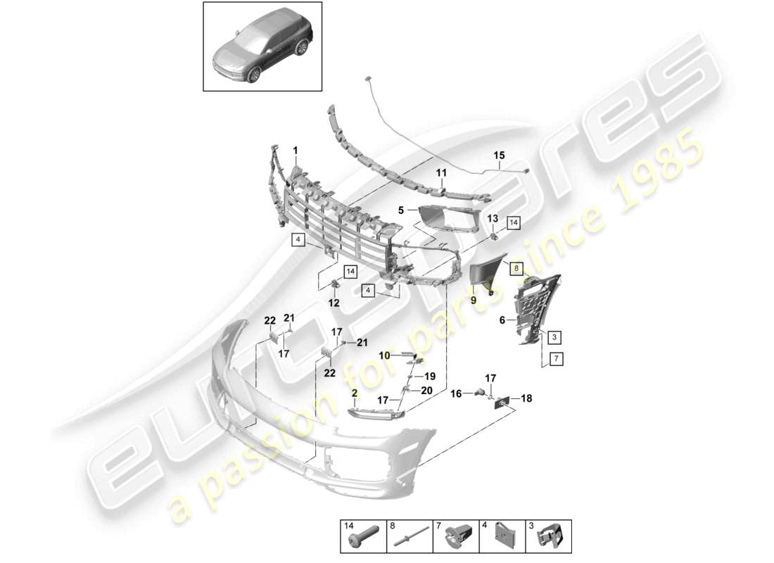porsche 2023 (cayenne e3 9ya/9yb) bumper turbo individual parts and fasteners part diagram