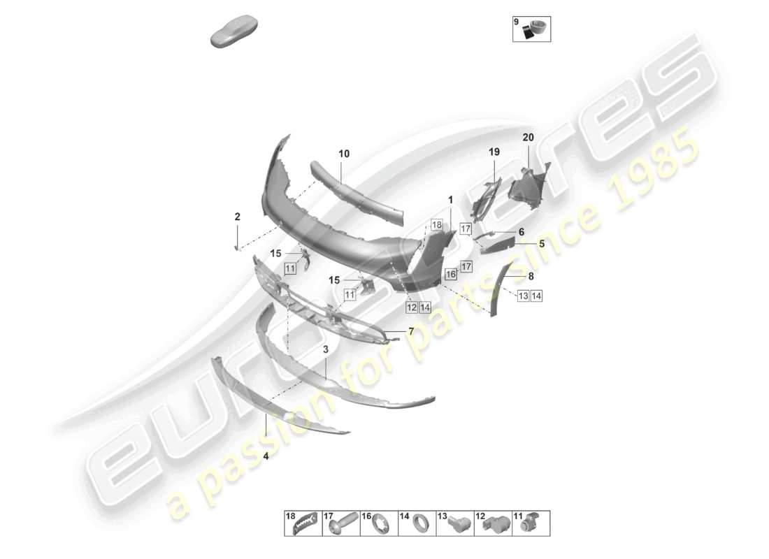 porsche 2022 (taycan 9j1-1) bumper front for equipment variant: basic taycan cross turismo part diagram