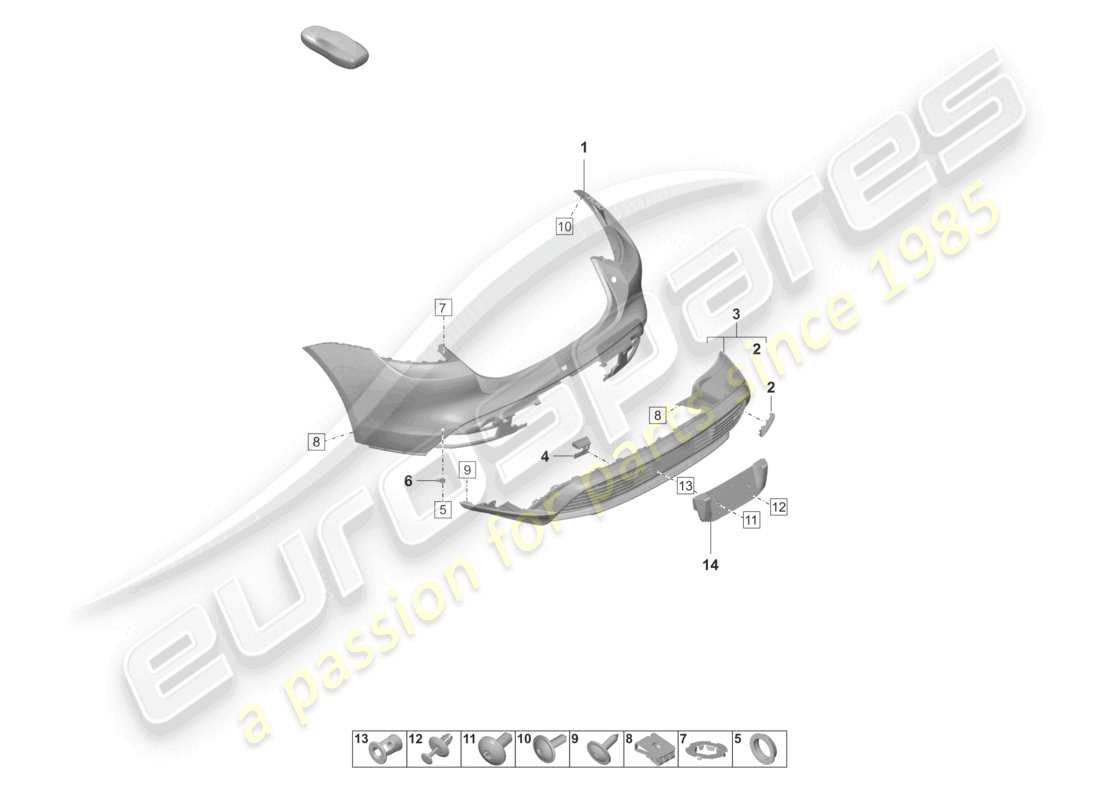 porsche 2021 (taycan 9j1-1) bumper rear for equipment variant: basic part diagram