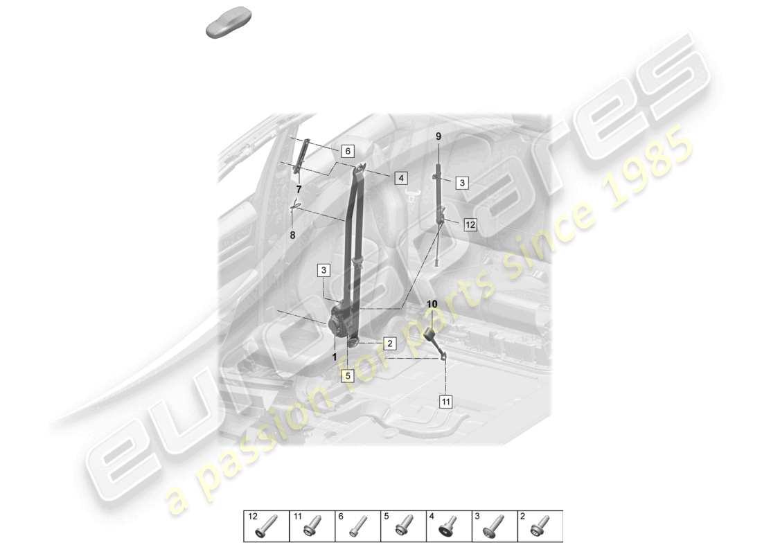 porsche 2025 (macan-e) three-point safety belt front belt latch parts diagram