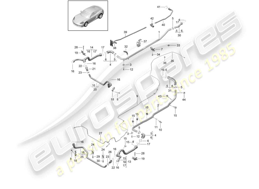 porsche 2022 (718 cayman) coolant cooling system 1 coolant pipe breather line part diagram