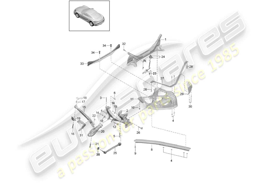 porsche 2022 (718 cayman) rear axle side part carrier guide part diagram