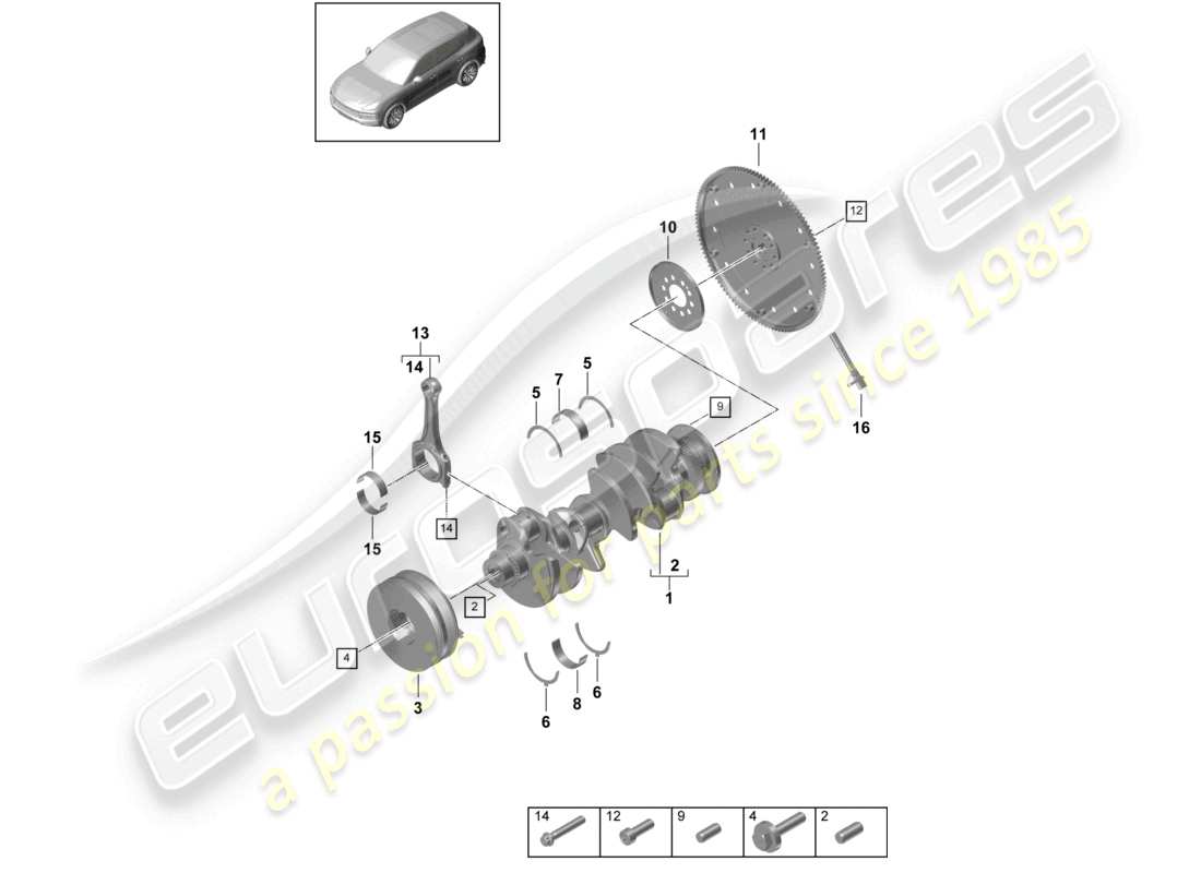 porsche 2022 (cayenne e3 9ya/9yb) crankshaft conrod clutch plate part diagram
