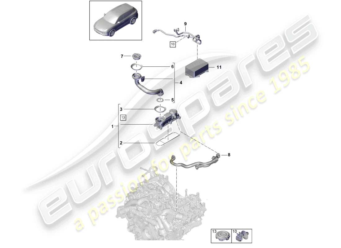 porsche 2024 (cayenne e3 9ya/9yb) ventilation for cylinder block oil separator part diagram