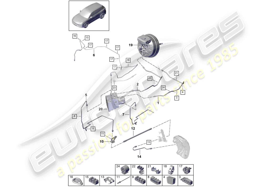 porsche 2024 (cayenne e3 9ya/9yb) brake line front end part diagram