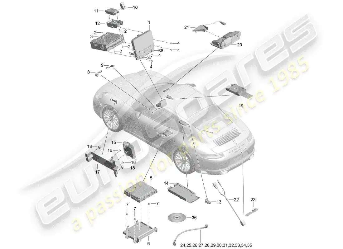 porsche 2019 (991-2) display parts diagram