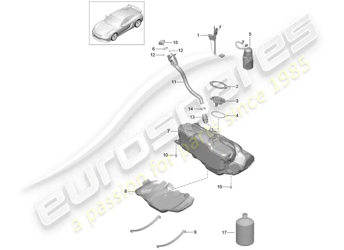 porsche 2016 (981 cayman gt4) fuel tank part diagram