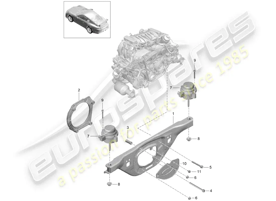 porsche 2014 (991-1 r/gt3/rs) engine lifting tackle parts diagram