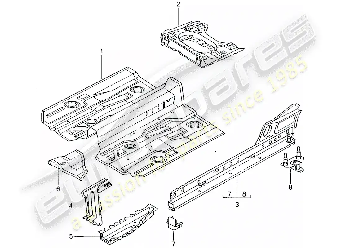porsche 2003 (986 boxster) floor plates parts diagram
