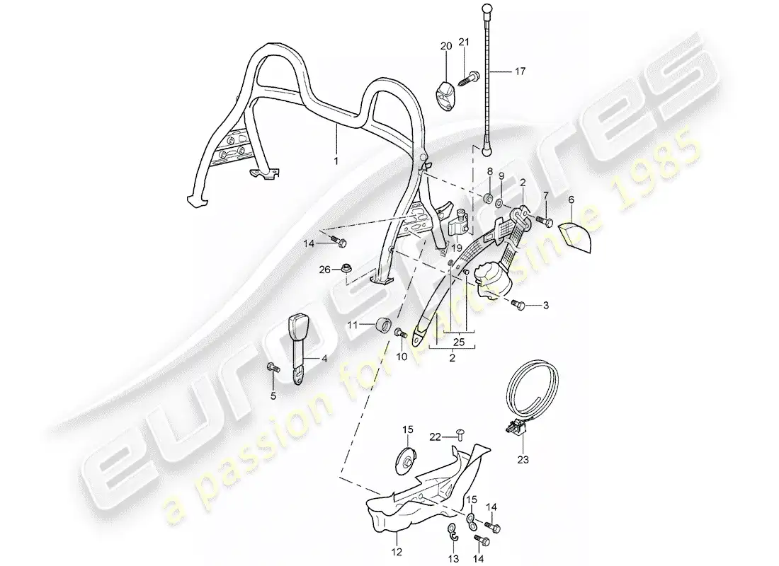 porsche 2002 (986 boxster) roll bar parts diagram
