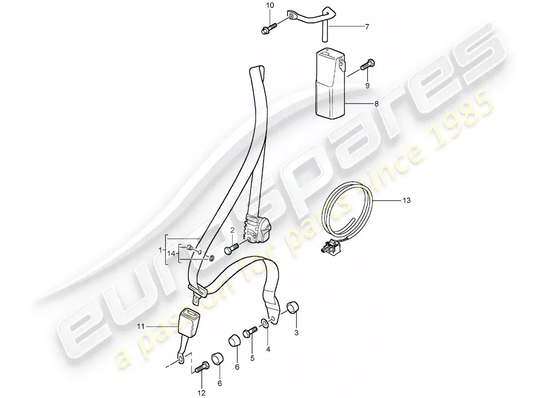 porsche 2001 (996 turbo / gt2) seat belt parts diagram