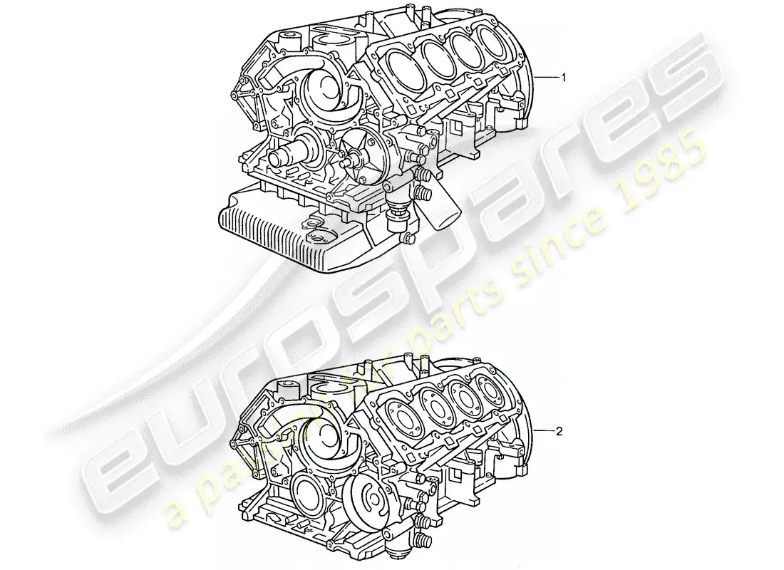 porsche 1990 (928) replacement engine - short engine - crankcase parts diagram