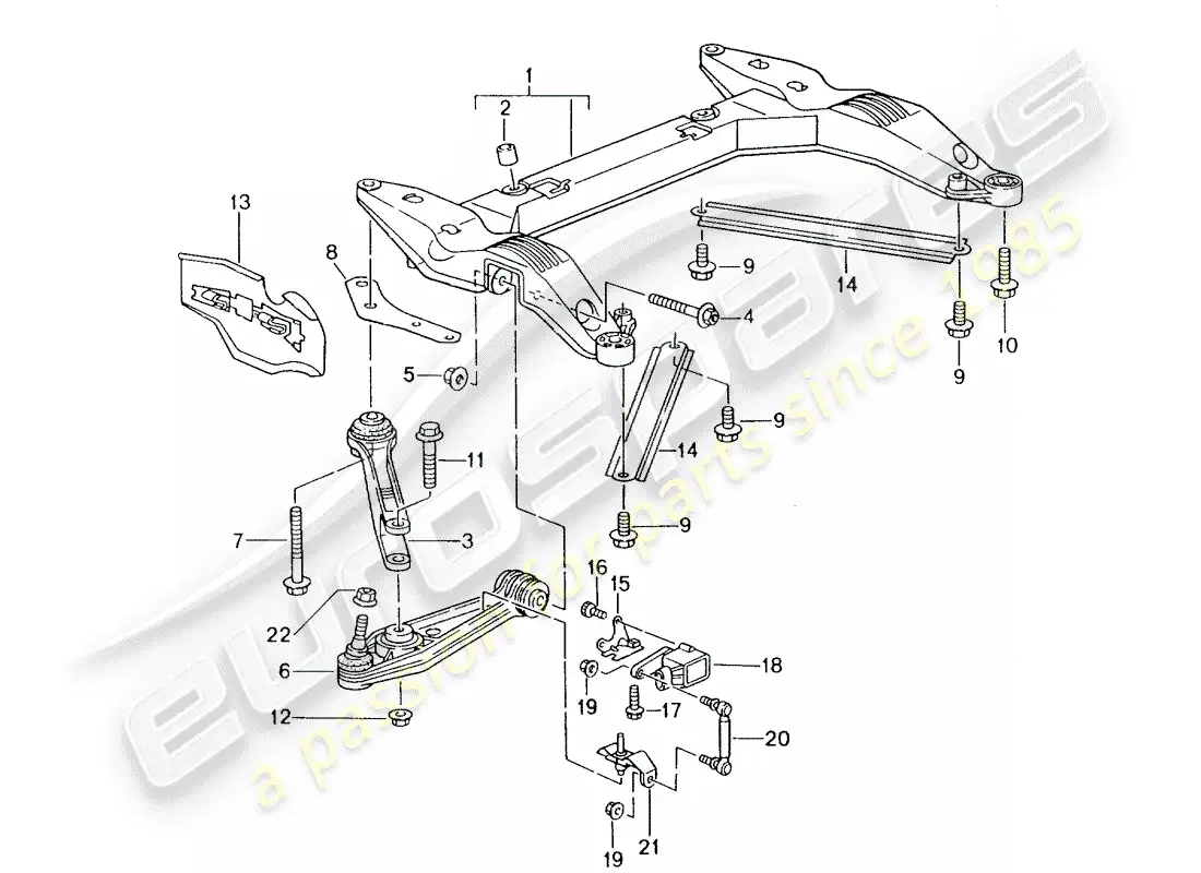 porsche 2004 (986 boxster) cross member - track control arm parts diagram