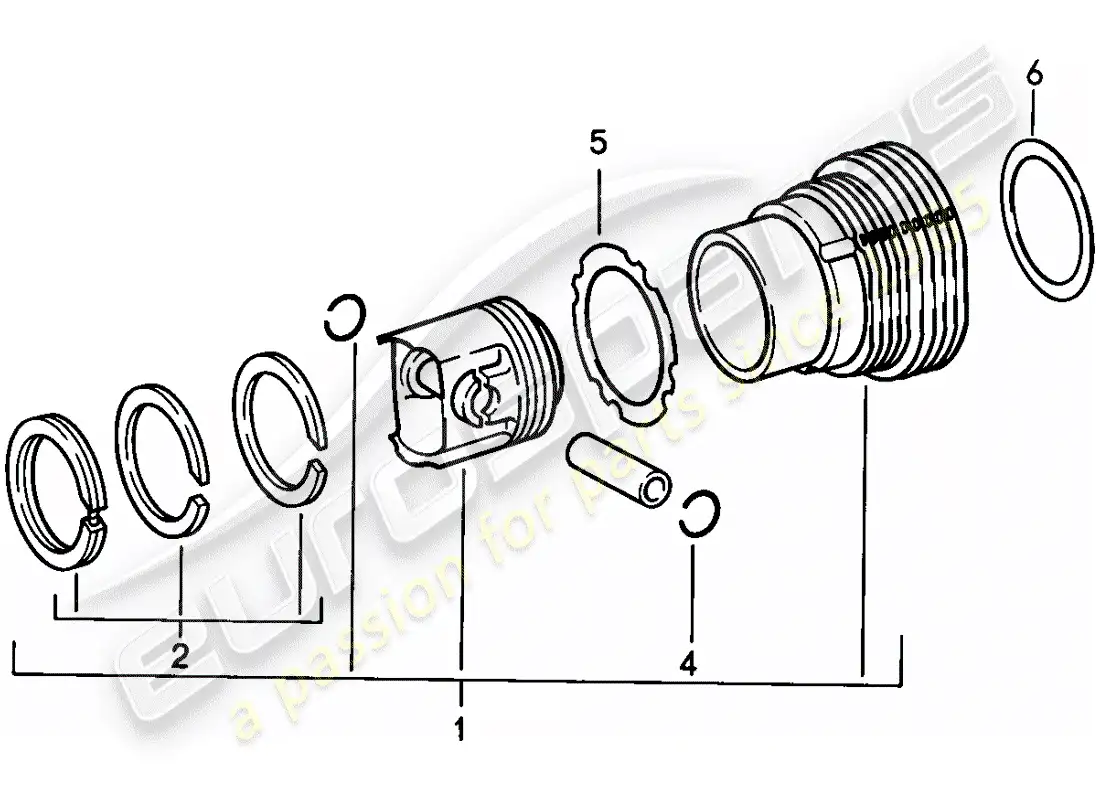 porsche 1989 (911) cylinder with pistons parts diagram