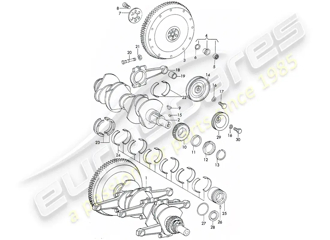 porsche 1965 (911/912) crankshaft - and - connecting rods parts diagram