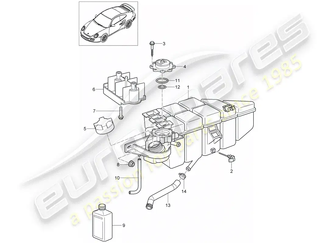 porsche 2011 (997-2 turbo / gt2 rs) water cooling 4 parts diagram