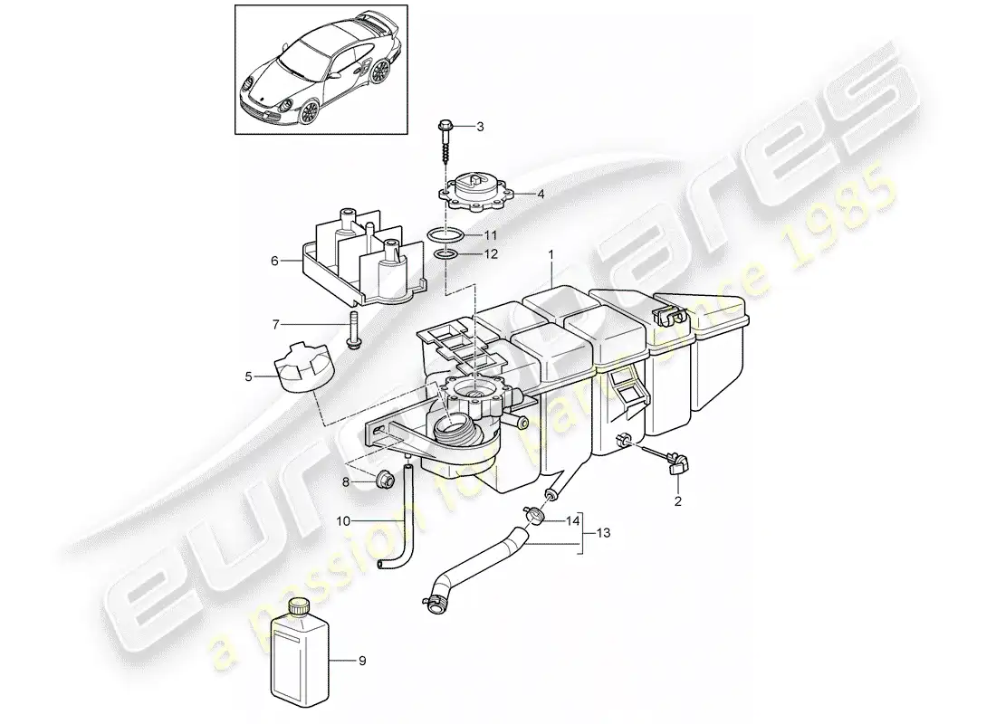 porsche 2011 (997-2 turbo / gt2 rs) water cooling 4 parts diagram