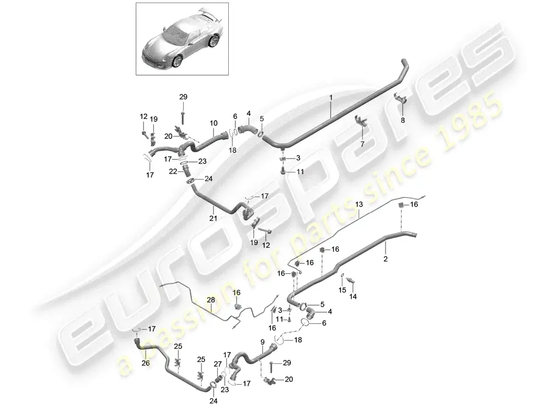 porsche 2014 (991-1 r/gt3/rs) water cooling parts diagram
