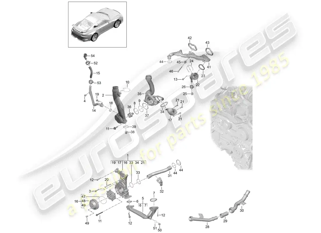 porsche 2014 (991-1 r/gt3/rs) water pump parts diagram