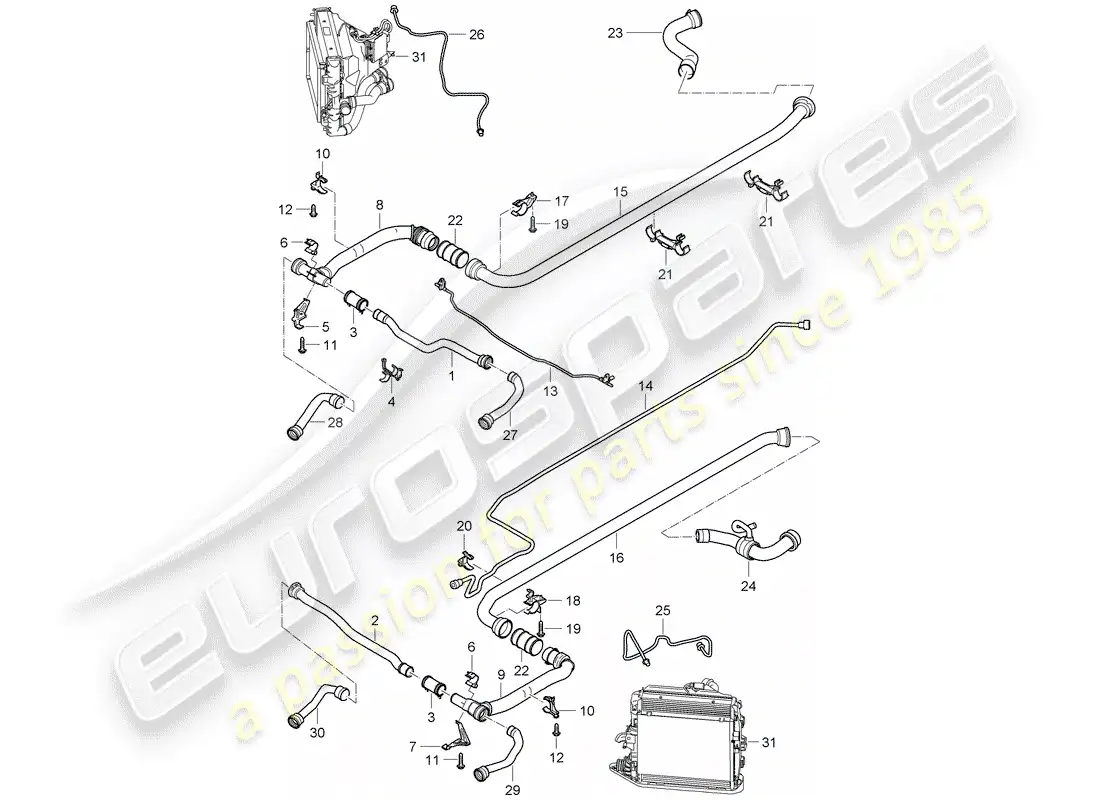 porsche 2012 (997-2 turbo / gt2 rs) water cooling 2 part diagram