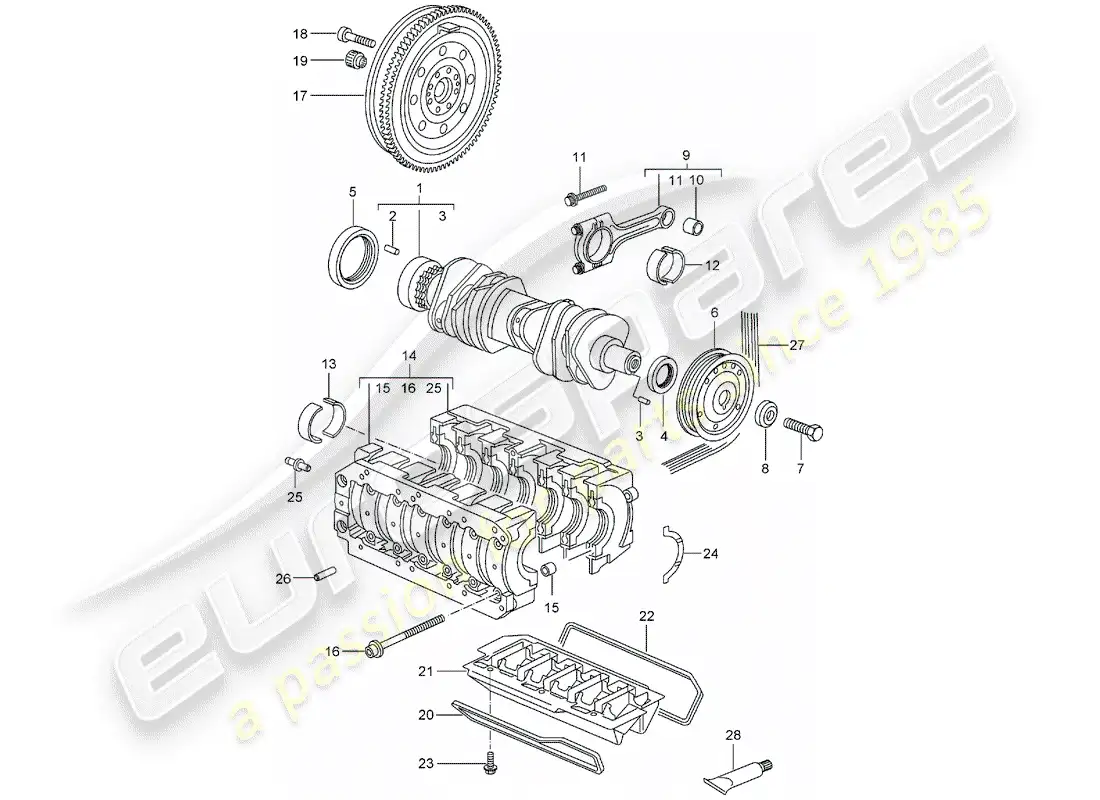 porsche 2005 (987 boxster) crankshaft parts diagram