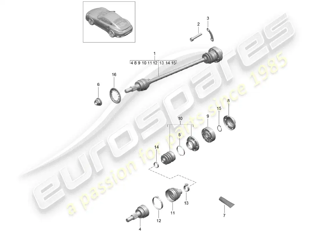 porsche 2020 (991-2 turbo) drive shaft parts diagram