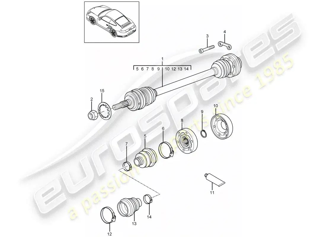 porsche 2012 (997-2 turbo / gt2 rs) drive shaft parts diagram