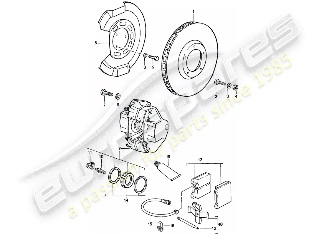 porsche 1989 (911) brake - front axle parts diagram