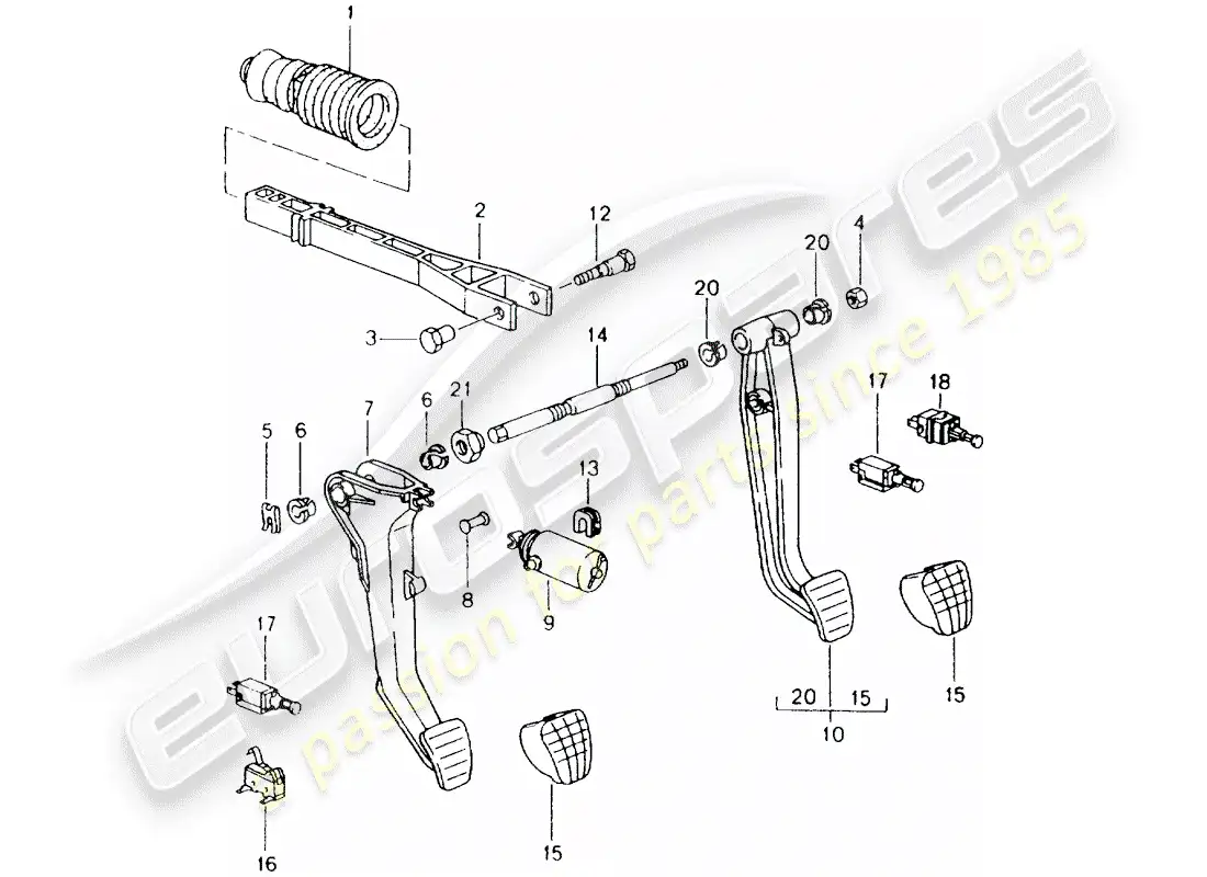 porsche 2002 (986 boxster) brake and acc. pedal assembly - d - mj 1998>> parts diagram