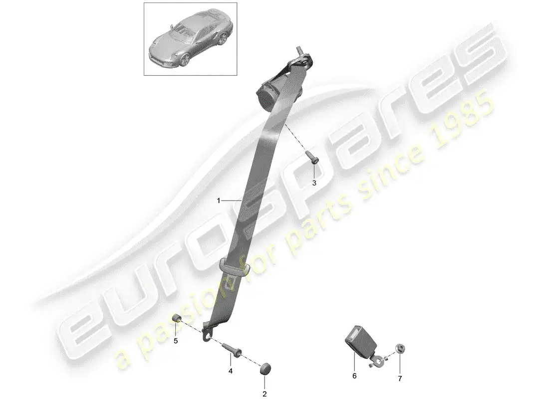 porsche 2016 (991-1 turbo) three-point seat belt parts diagram