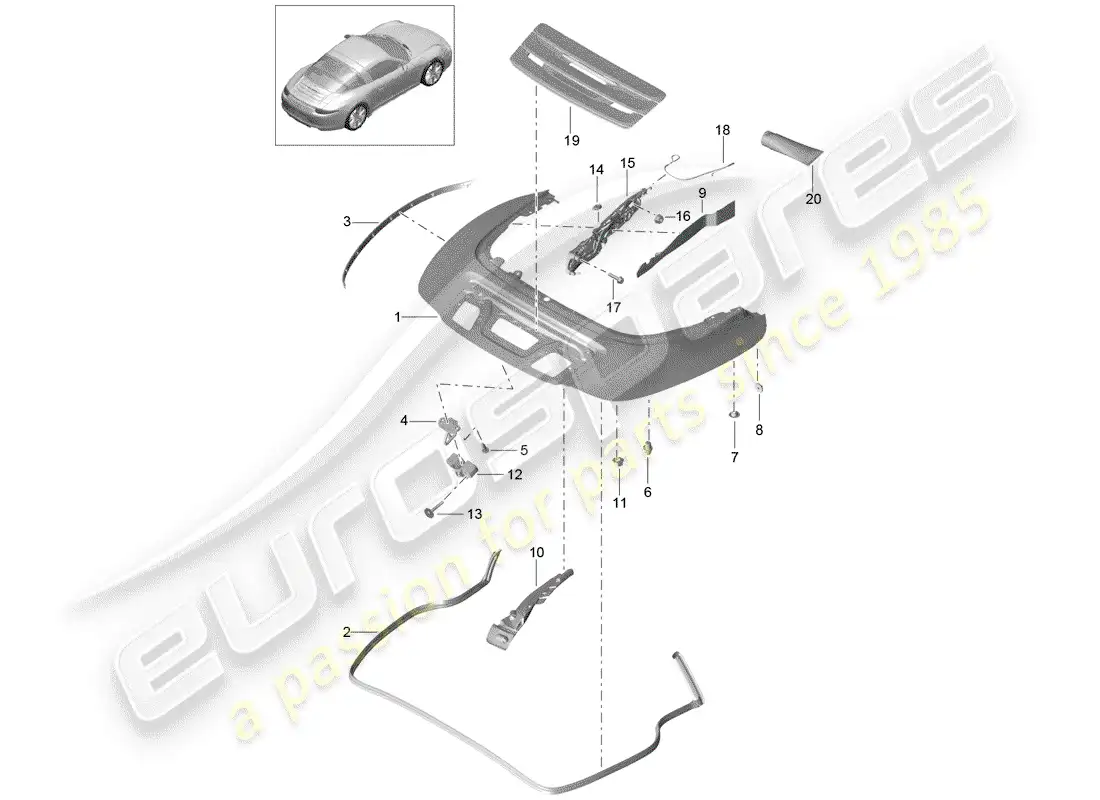 porsche 2012 (991-1) top stowage box parts diagram