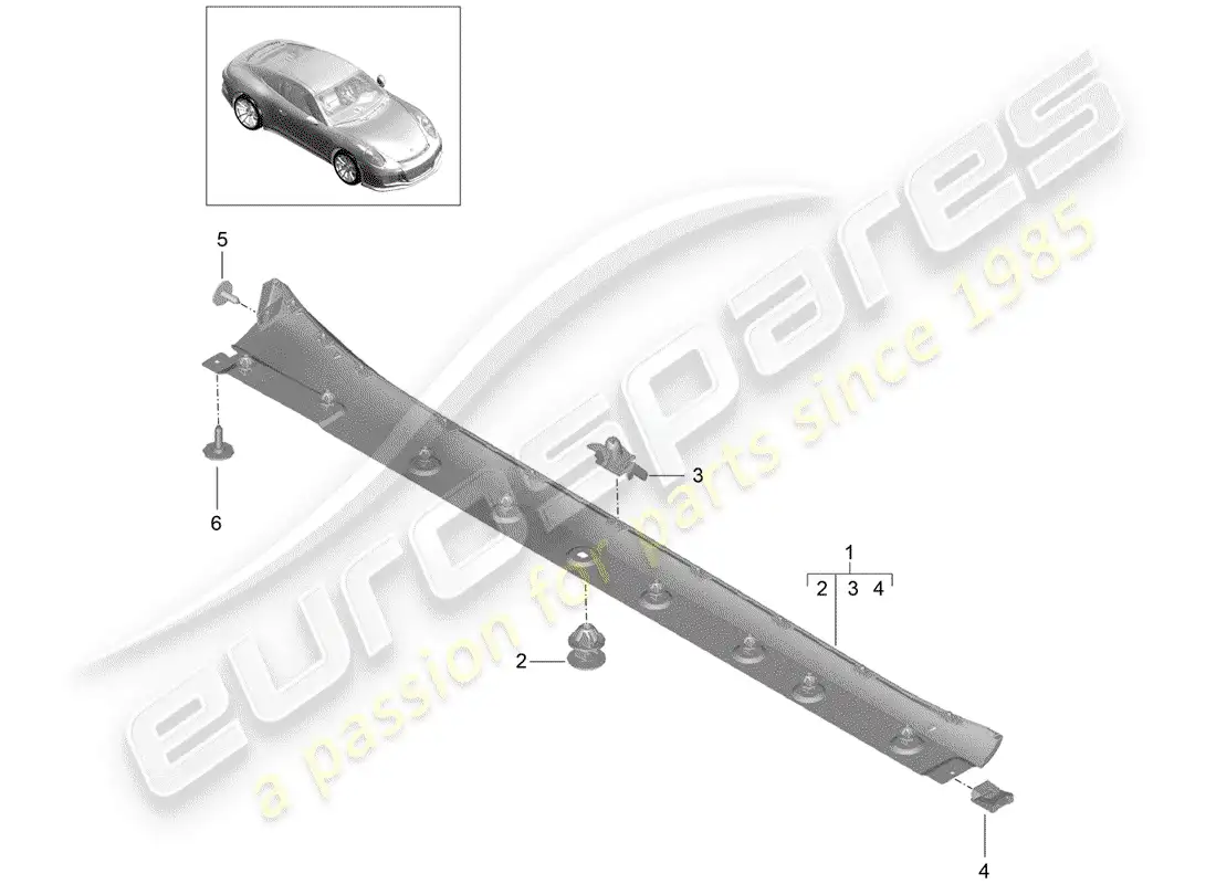porsche 2019 (991-2 r/gt3/rs) side member trim parts diagram