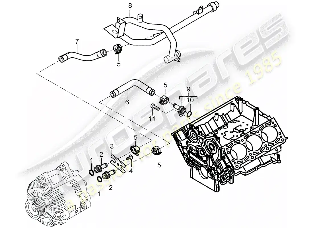 porsche 2009 (cayenne e1 9pa) water cooling 2 part diagram