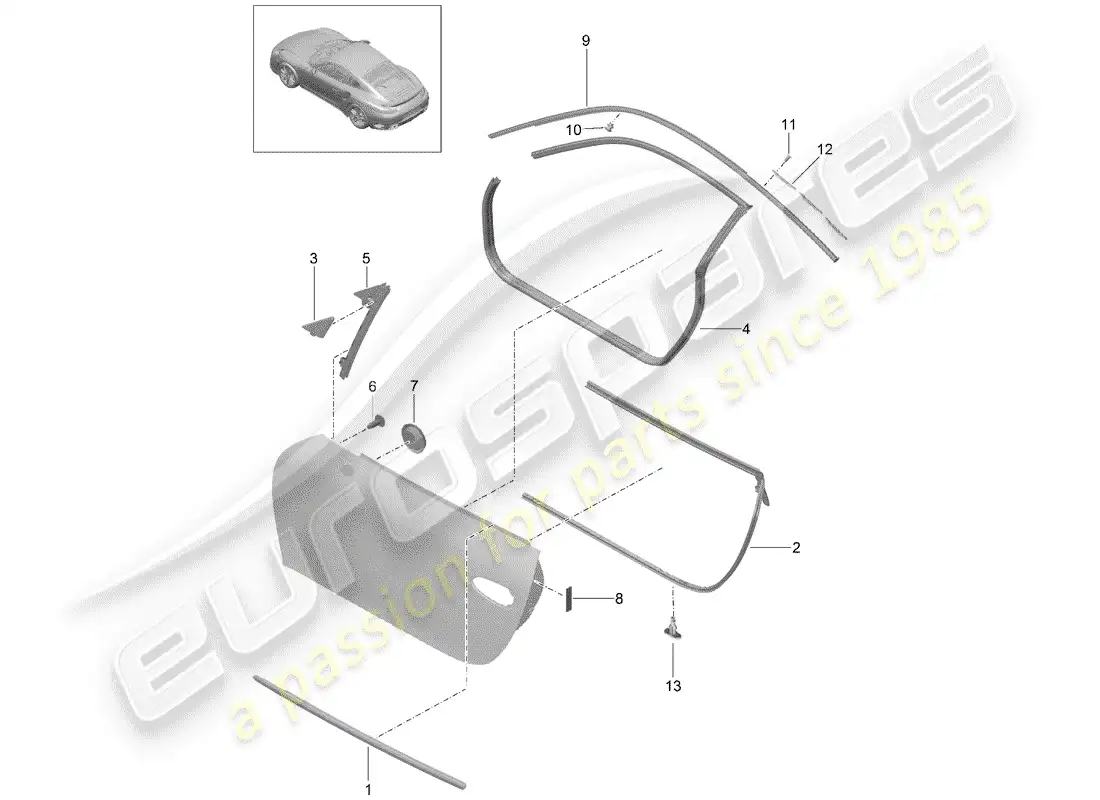 porsche 2016 (991-1 turbo) door seal parts diagram