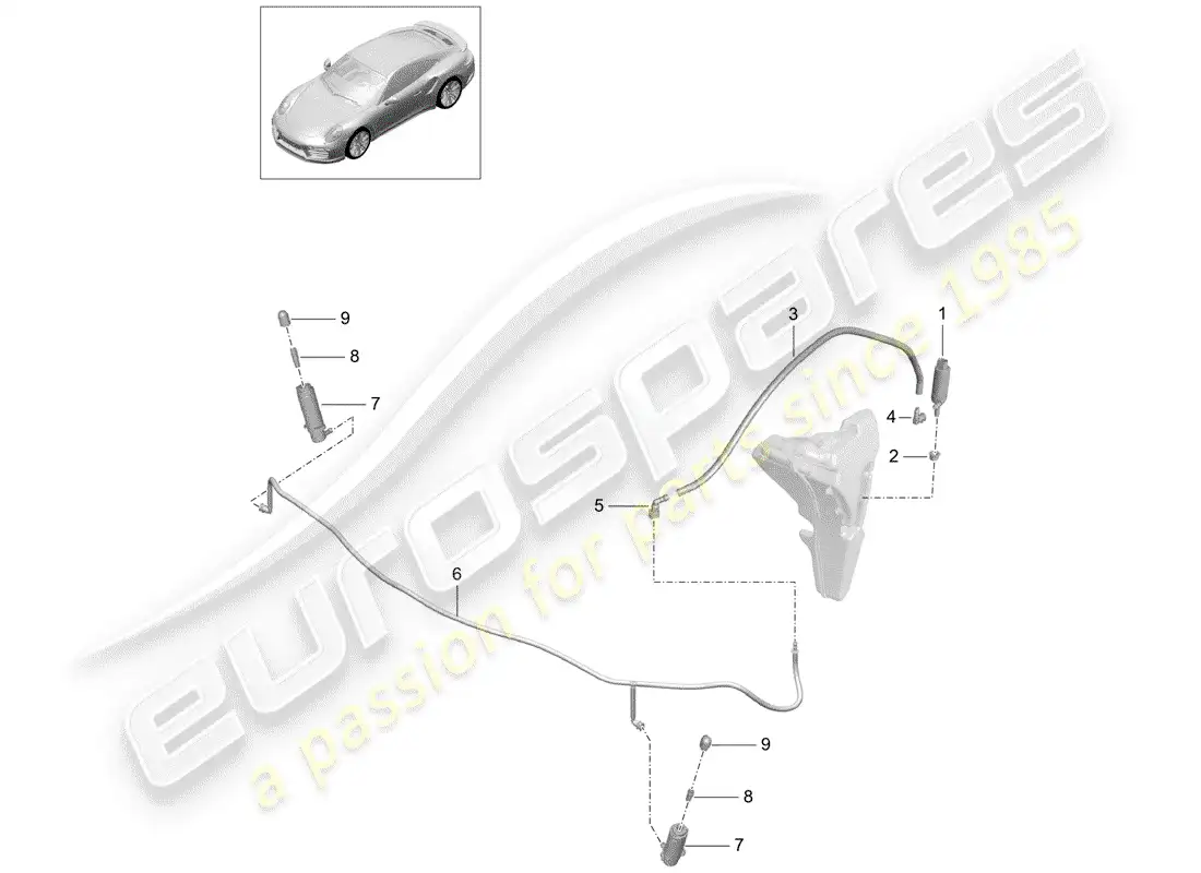 porsche 2016 (991-1 turbo) headlight washer system parts diagram