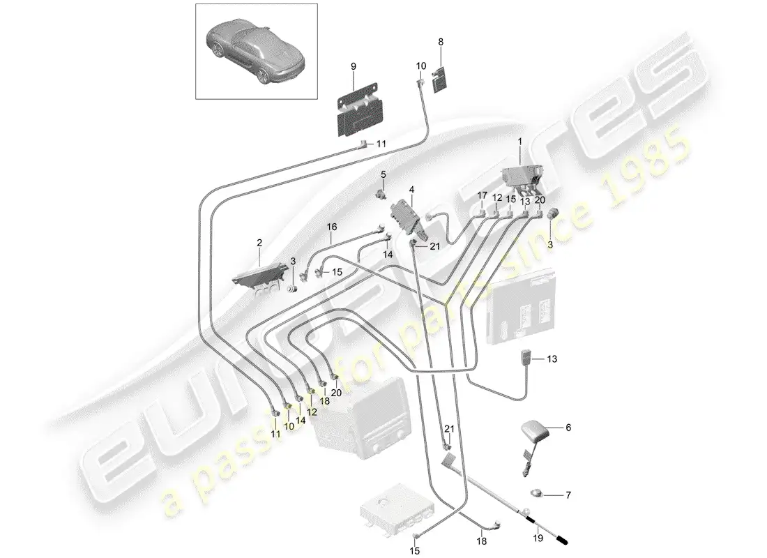 porsche 2012 (981 boxster) antenna booster parts diagram